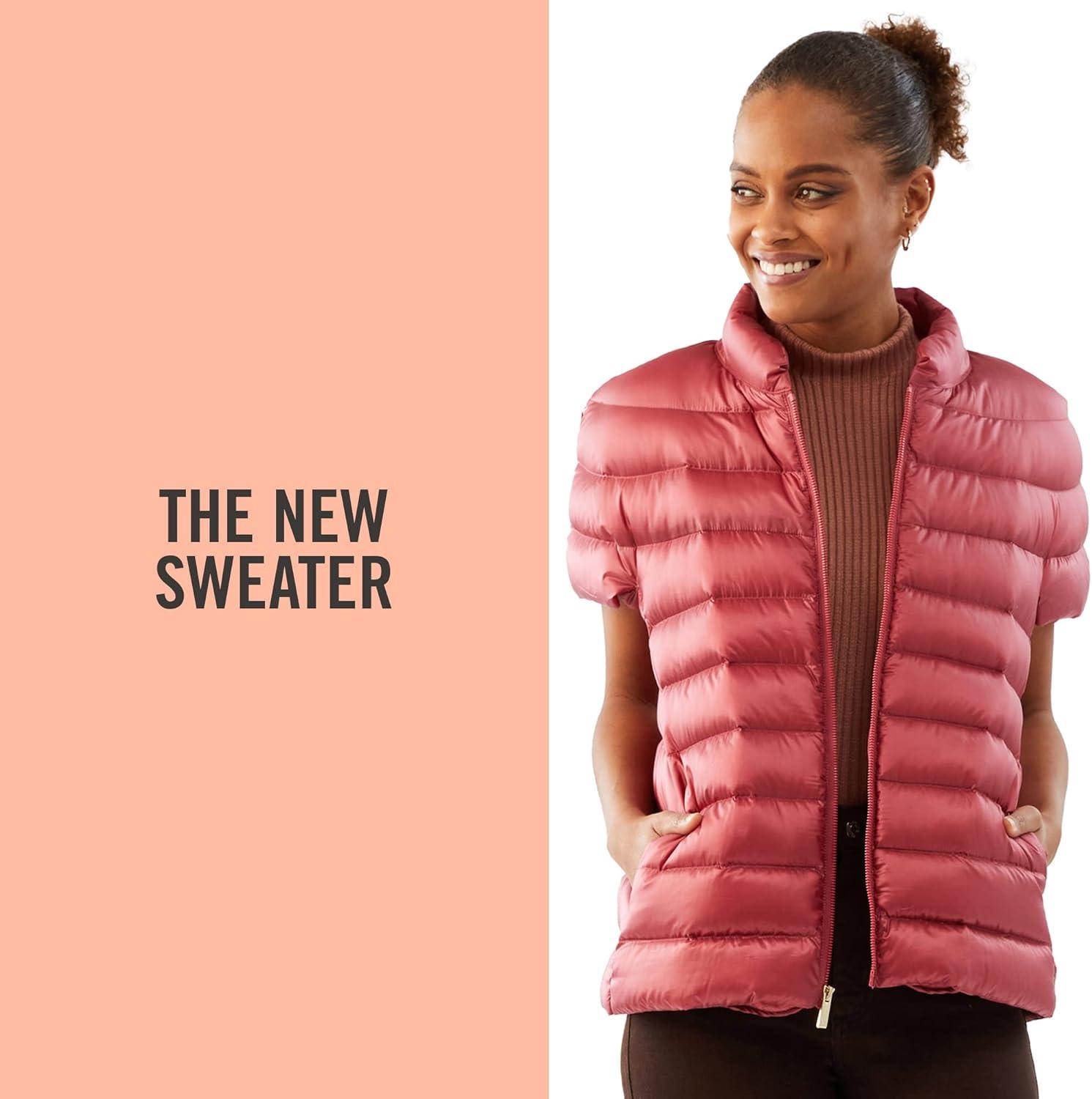 imageMartha Stewart Womens Quilted Down Puffer Vest Lightweight Short Sleeve Jacket with Pockets Warm Winter CoatTerracotta