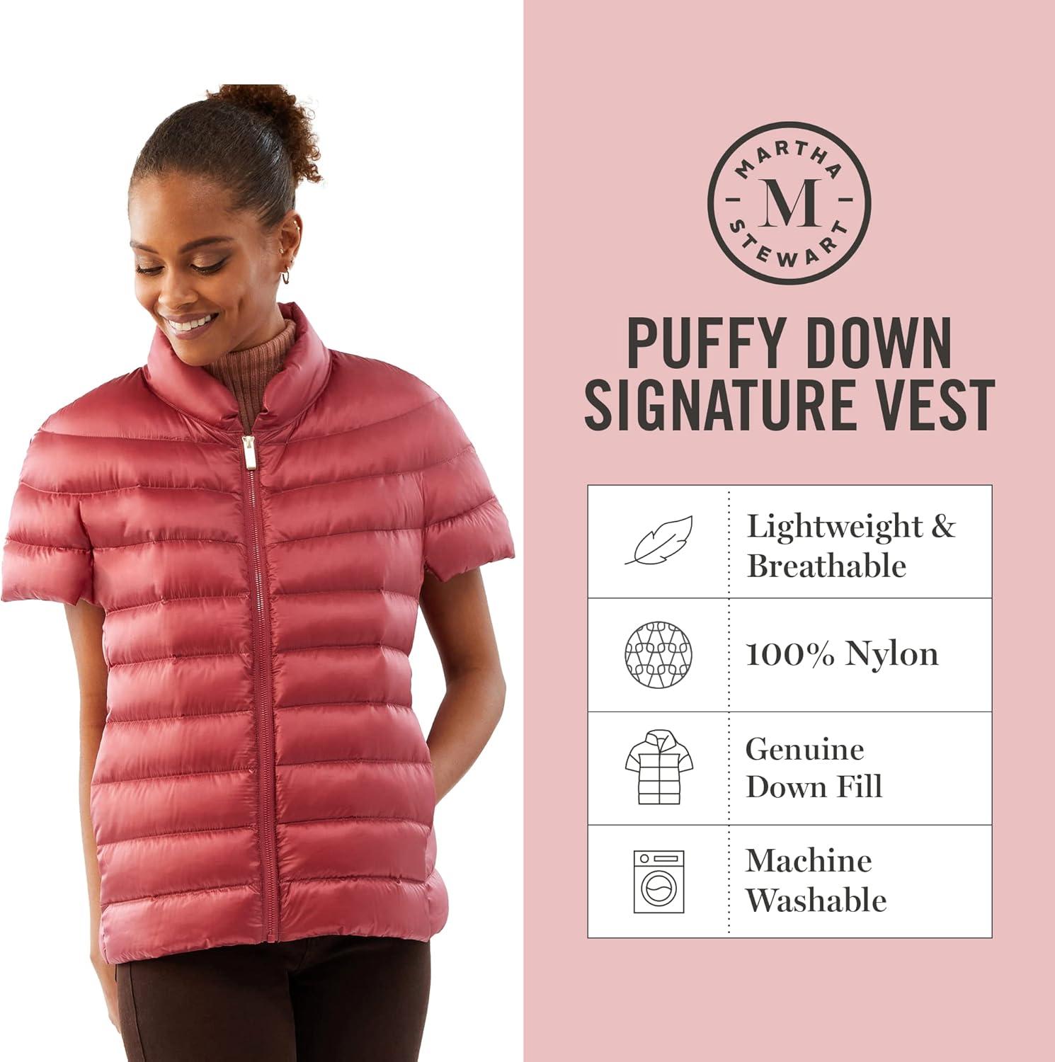 imageMartha Stewart Womens Quilted Down Puffer Vest Lightweight Short Sleeve Jacket with Pockets Warm Winter CoatTerracotta