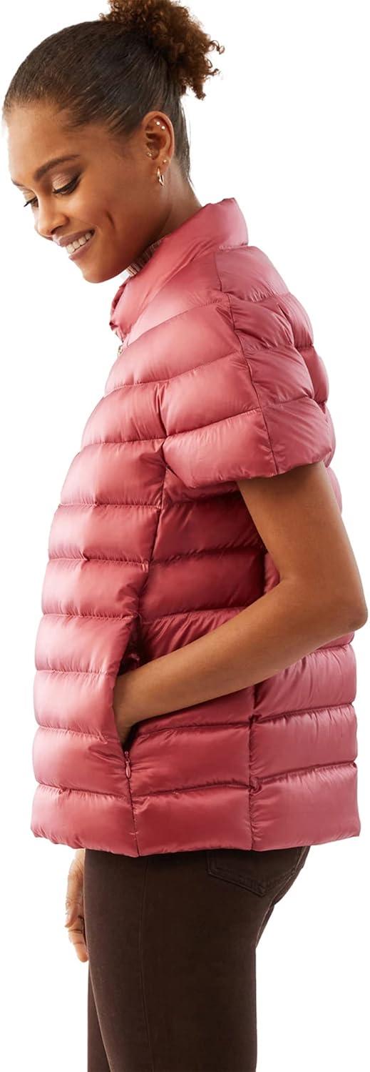 imageMartha Stewart Womens Quilted Down Puffer Vest Lightweight Short Sleeve Jacket with Pockets Warm Winter CoatTerracotta