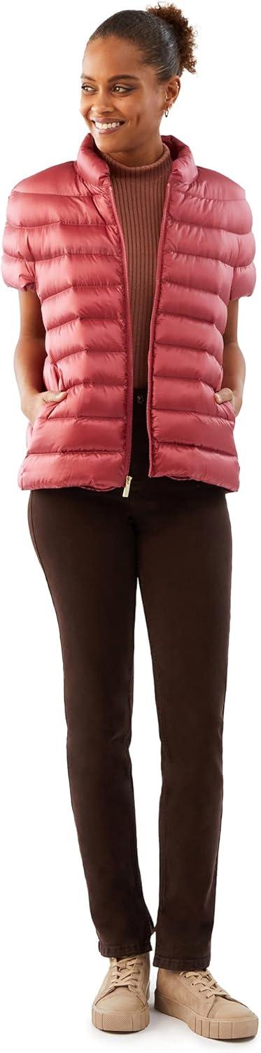 imageMartha Stewart Womens Quilted Down Puffer Vest Lightweight Short Sleeve Jacket with Pockets Warm Winter CoatTerracotta