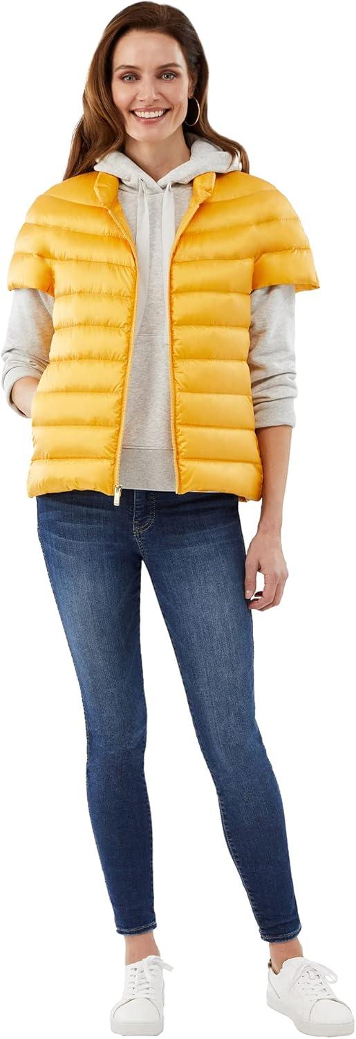 imageMartha Stewart Womens Quilted Down Puffer Vest Lightweight Short Sleeve Jacket with Pockets Warm Winter CoatYellow