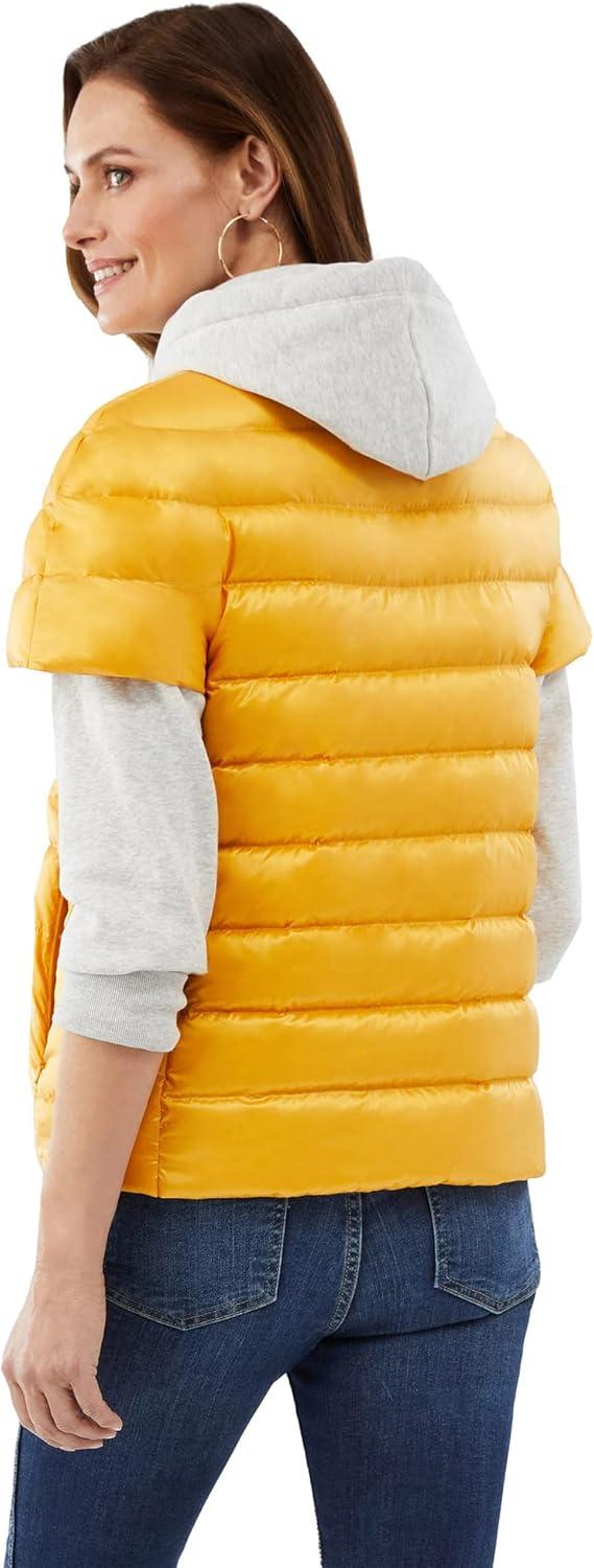 imageMartha Stewart Womens Quilted Down Puffer Vest Lightweight Short Sleeve Jacket with Pockets Warm Winter CoatYellow