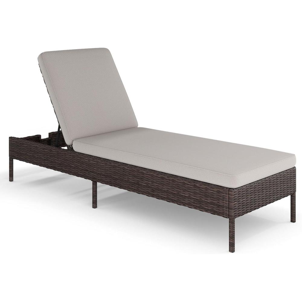 imageMartha Stewart Bedford IndoorOutdoor Patio Chaise Lounge Chair with Adjustable Back and Rattan Wicker Finish in Gray with Gray AllWeather CushionsBrown