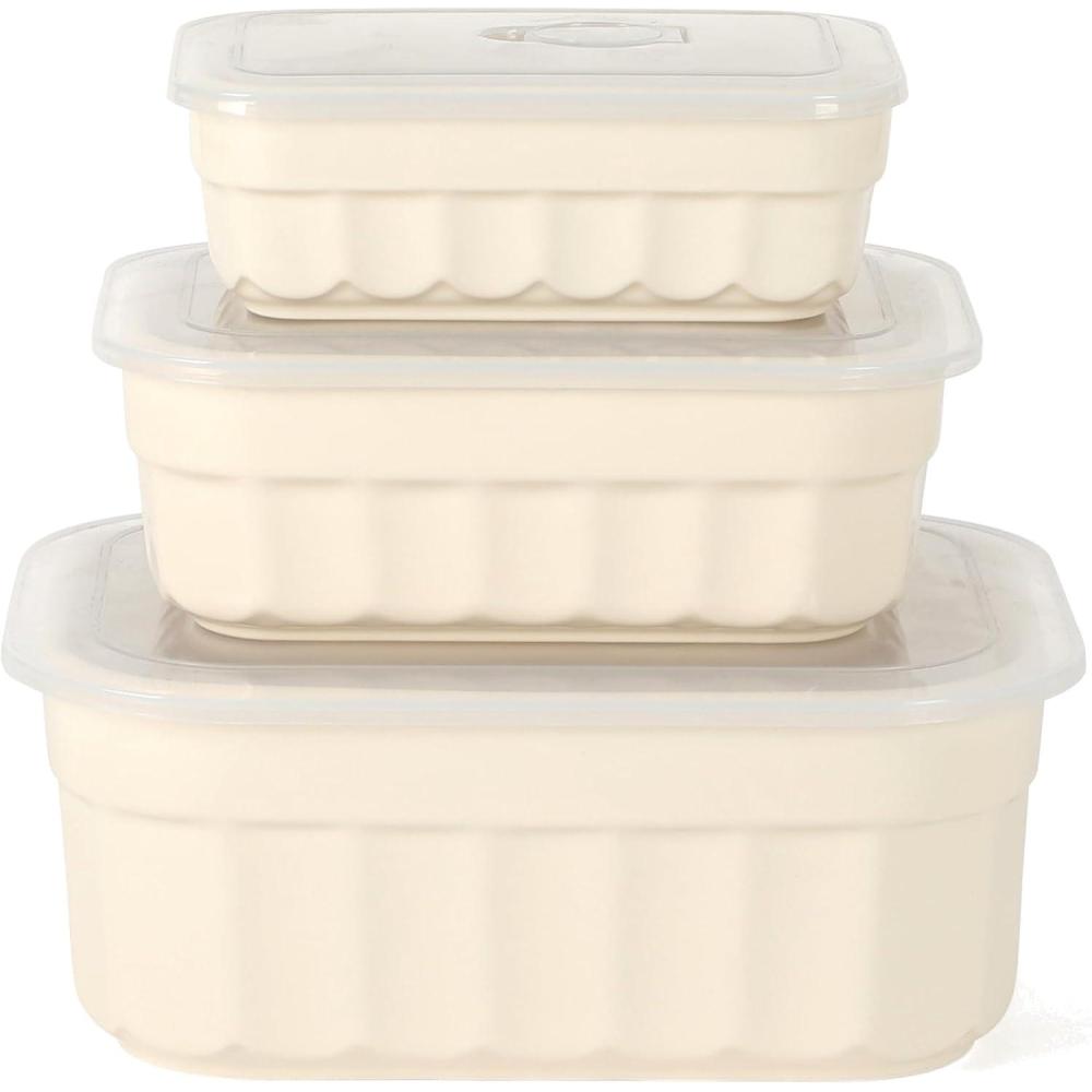 imageMartha Stewart Broadbrook 6 Piece Stoneware Meal Prep Container Set with Lids Rectangular Food Storage amp Bakewar Oven Refridgerator Microwave Dishwasher SafeCream Broadbrook Rectangular