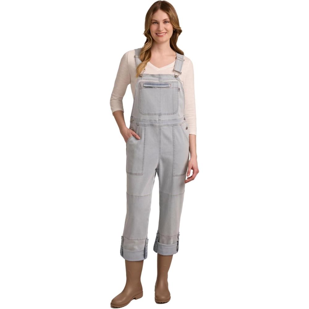 imageMartha Stewart Convertible Overall Denim Utility Jumpsuit Adjustable Cotton Workwear Stretch BibsBleach Wash