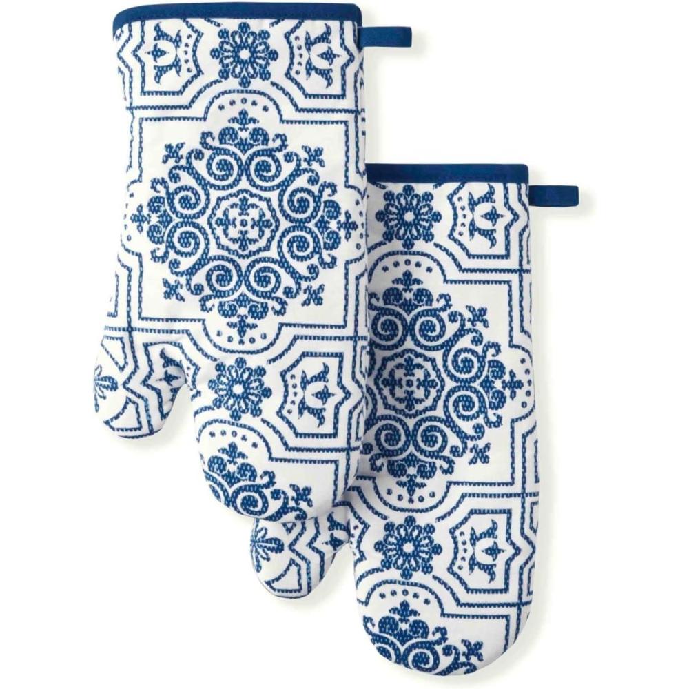 imageMartha Stewart Succulents Oven Mitt 2Pack Set Green 7x13Strie Medallion