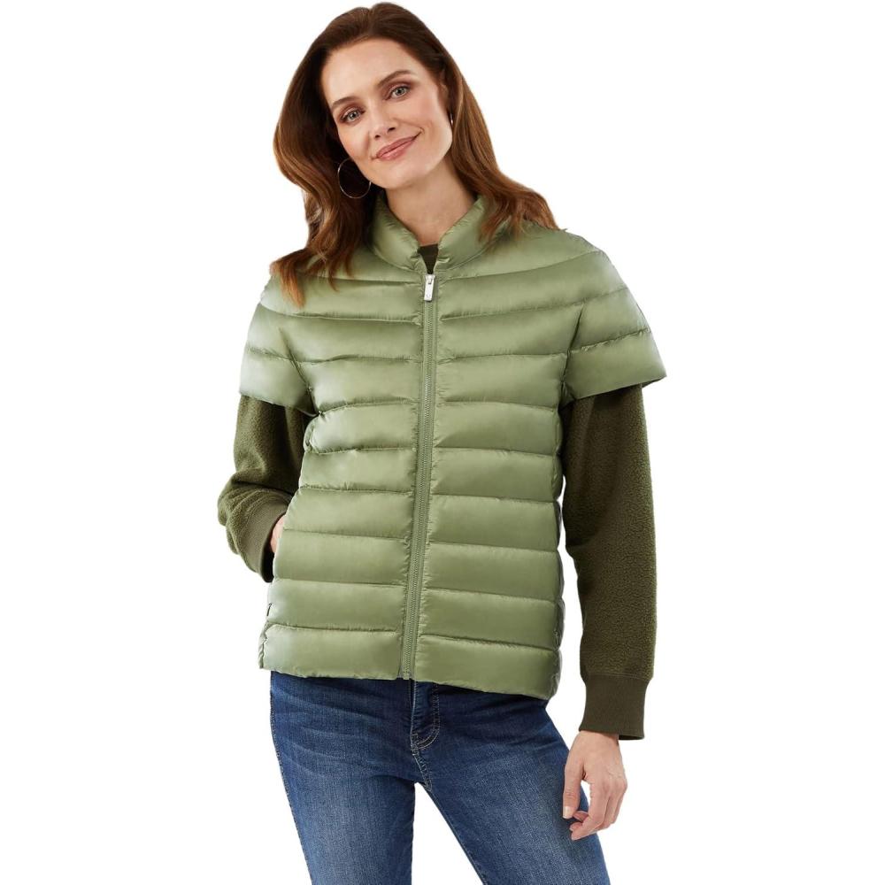imageMartha Stewart Womens Quilted Down Puffer Vest Lightweight Short Sleeve Jacket with Pockets Warm Winter CoatSage