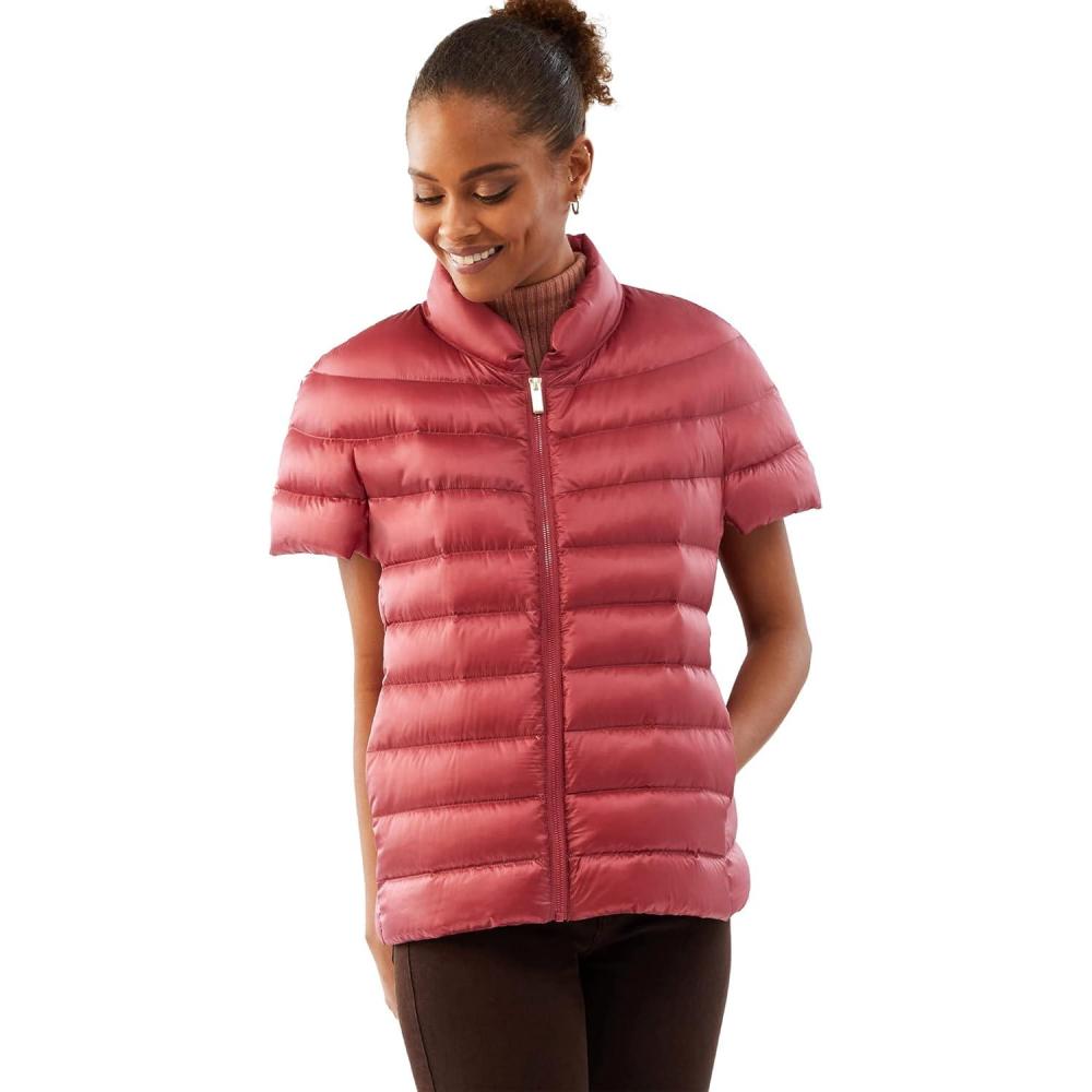 imageMartha Stewart Womens Quilted Down Puffer Vest Lightweight Short Sleeve Jacket with Pockets Warm Winter CoatTerracotta