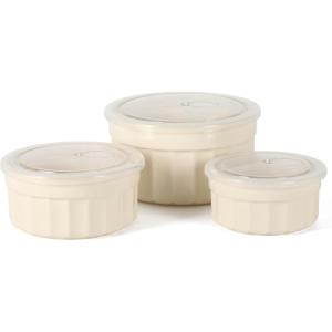 Martha Stewart Broadbrook 6 Piece Stoneware Meal Prep Container Set with Lids, Rectangular Food Storage & Bakewar |Oven, Refridgerator, Microwave, Dishwasher Safe(Cream (Broadbrook – Round))