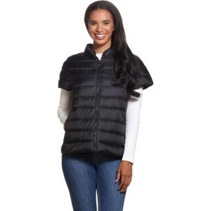 Martha Stewart Women’s Quilted Down Puffer Vest, Lightweight Short Sleeve Jacket with Pockets, Warm Winter Coat(Black)