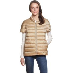 Martha Stewart Women’s Quilted Down Puffer Vest, Lightweight Short Sleeve Jacket with Pockets, Warm Winter Coat(Khaki)