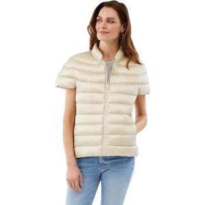 Martha Stewart Women’s Quilted Down Puffer Vest, Lightweight Short Sleeve Jacket with Pockets, Warm Winter Coat(Oat)