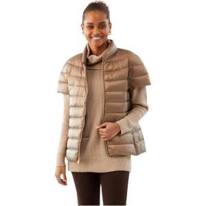 Martha Stewart Women’s Quilted Down Puffer Vest, Lightweight Short Sleeve Jacket with Pockets, Warm Winter Coat(Pale Gold)