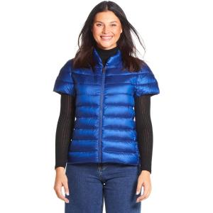 Martha Stewart Women’s Quilted Down Puffer Vest, Lightweight Short Sleeve Jacket with Pockets, Warm Winter Coat(Society Blue)