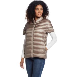 Martha Stewart Women’s Quilted Down Puffer Vest, Lightweight Short Sleeve Jacket with Pockets, Warm Winter Coat(Toasted Taupe)