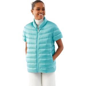 Martha Stewart Women’s Quilted Down Puffer Vest, Lightweight Short Sleeve Jacket with Pockets, Warm Winter Coat(Turq Blue)