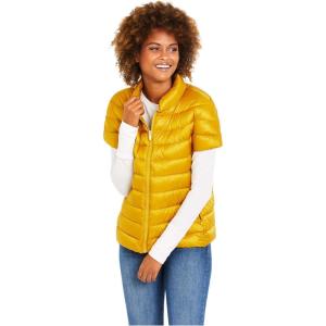 Martha Stewart Women’s Quilted Down Puffer Vest, Lightweight Short Sleeve Jacket with Pockets, Warm Winter Coat(Yarrow Gold)