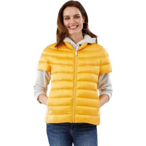 Martha Stewart Women’s Quilted Down Puffer Vest, Lightweight Short Sleeve Jacket with Pockets, Warm Winter Coat(Yellow)