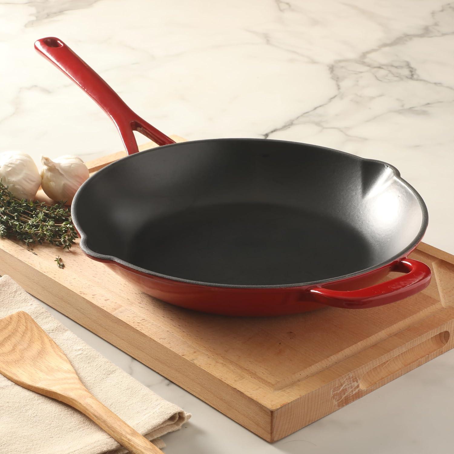 imageMartha Stewart Gatwick 12 Enameled Cast Iron Skillet PFASFree Classic Red Exterior with Matte Black Enamel Interior Rust Resistant Oven SafeClassic Red