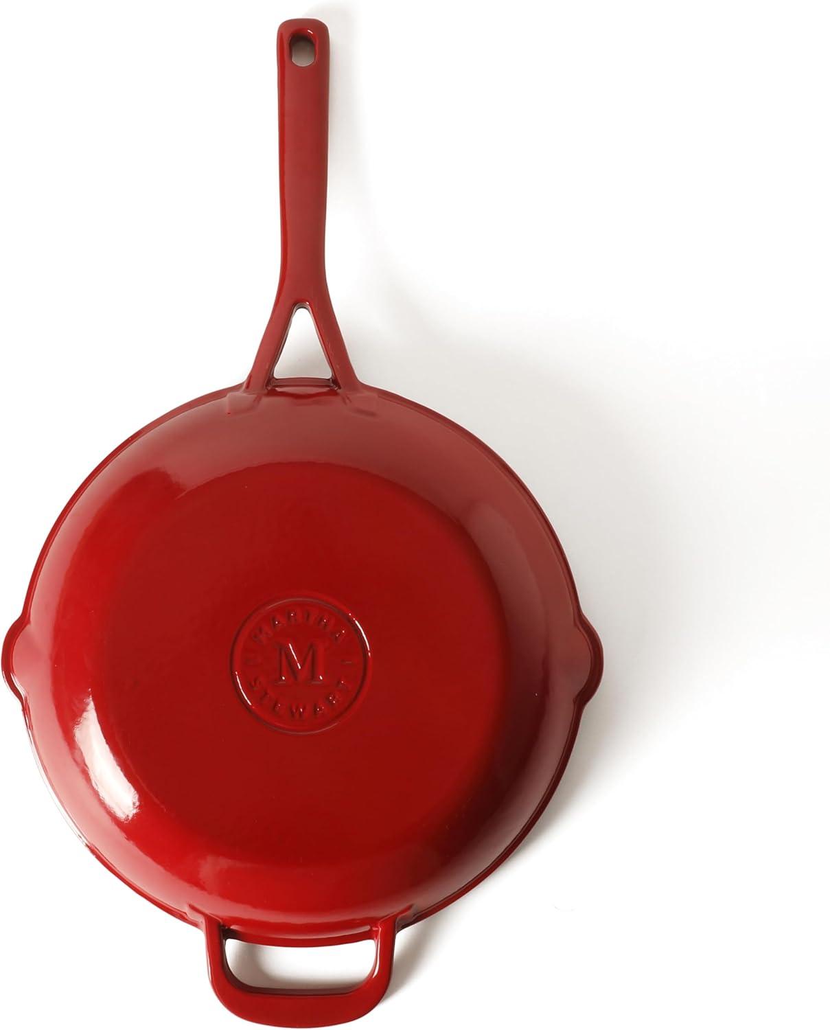 imageMartha Stewart Gatwick 12 Enameled Cast Iron Skillet PFASFree Classic Red Exterior with Matte Black Enamel Interior Rust Resistant Oven SafeClassic Red