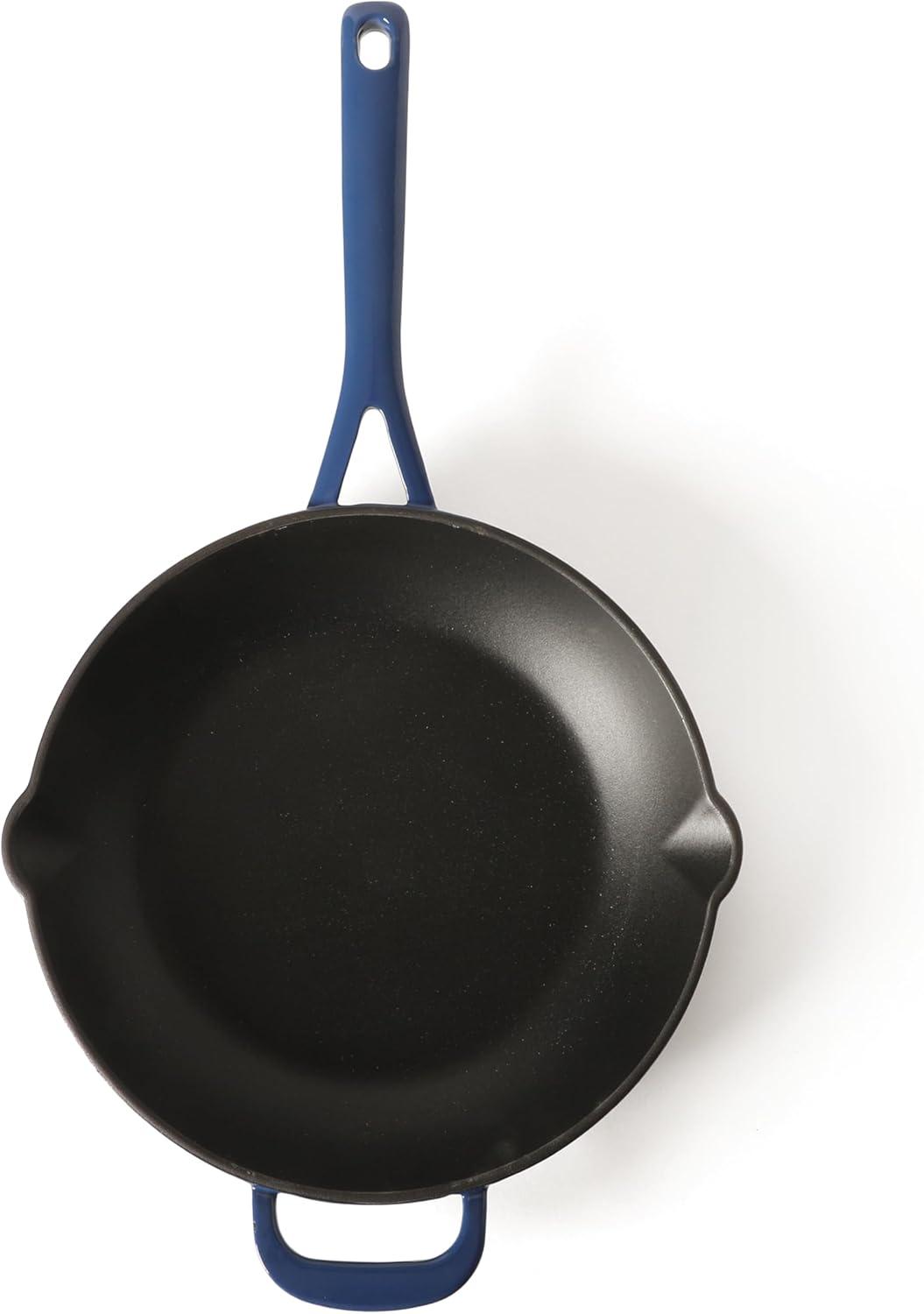 imageMartha Stewart Gatwick 12 Enameled Cast Iron Skillet PFASFree Linen White Exterior with Matte Black Enamel Interior Rust Resistant Oven SafeClassic Blue
