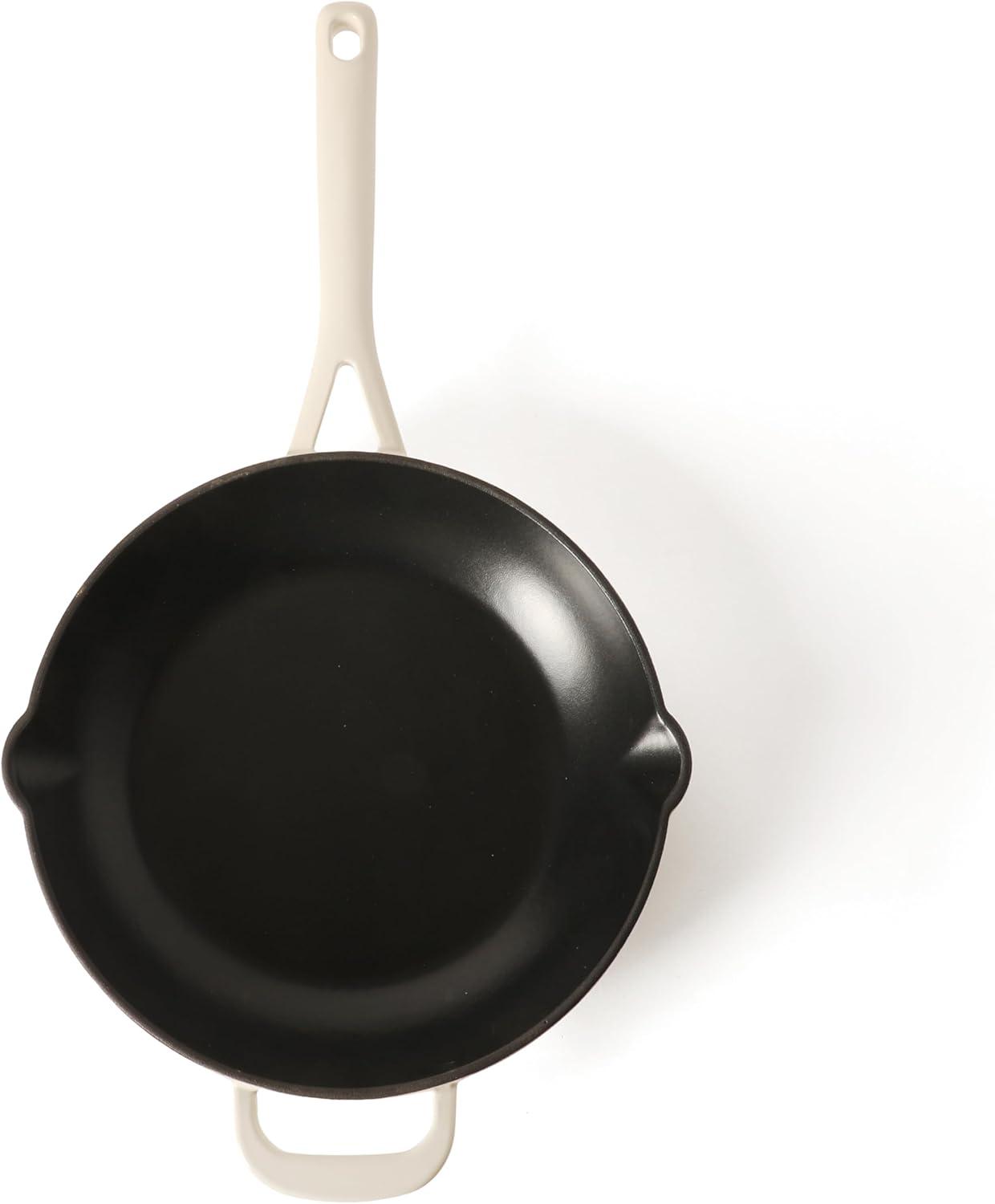 imageMartha Stewart Gatwick 12 Enameled Cast Iron Skillet PFASFree Linen White Exterior with Matte Black Enamel Interior Rust Resistant Oven SafeLinen White