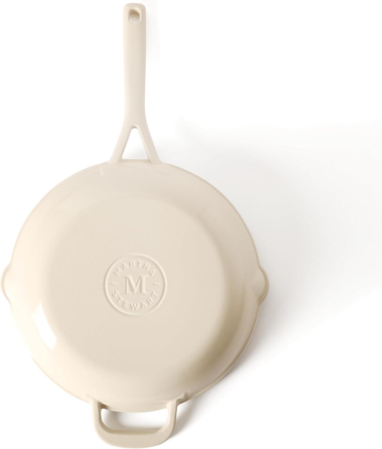 imageMartha Stewart Gatwick 12 Enameled Cast Iron Skillet PFASFree Linen White Exterior with Matte Black Enamel Interior Rust Resistant Oven SafeLinen White