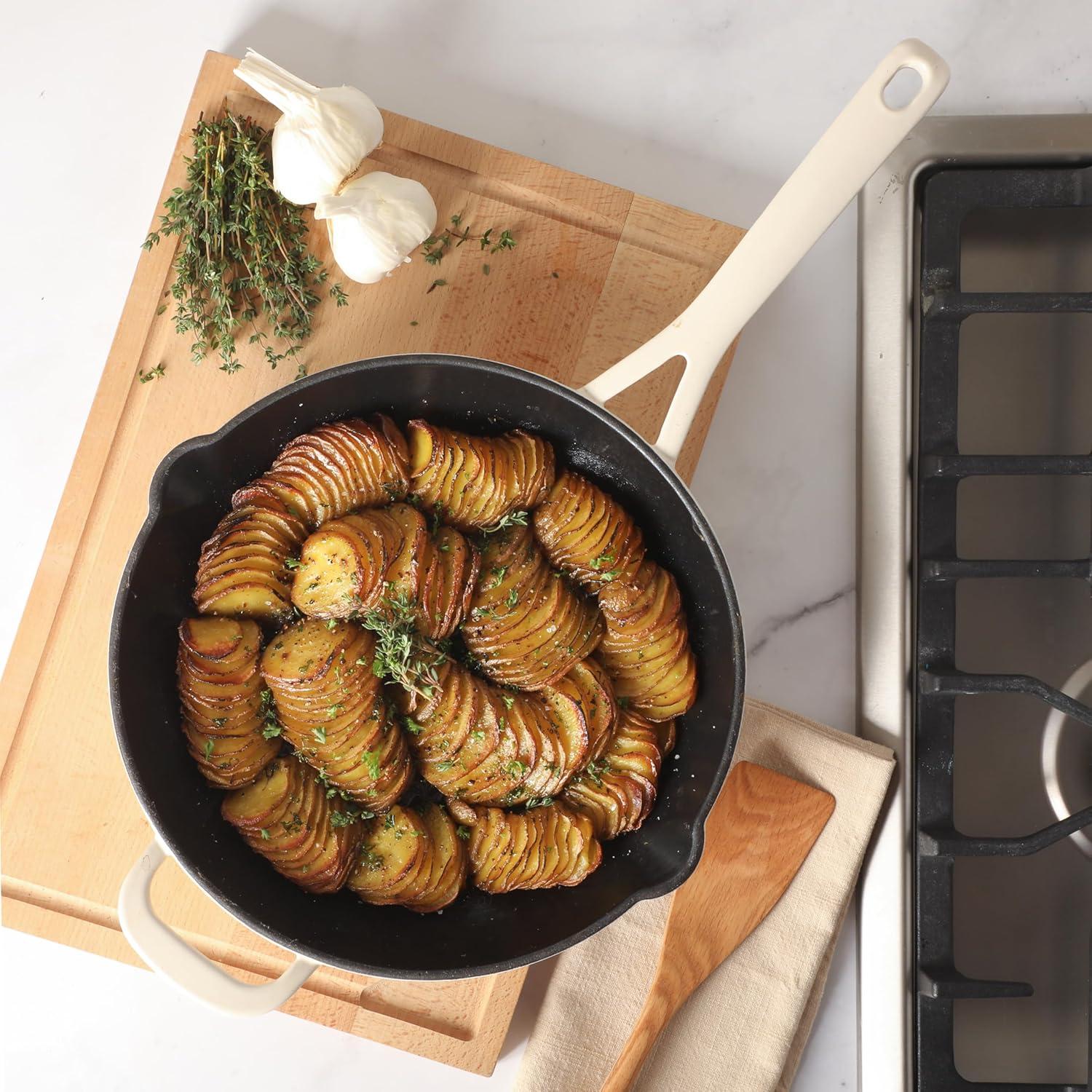imageMartha Stewart Gatwick 12 Enameled Cast Iron Skillet PFASFree Linen White Exterior with Matte Black Enamel Interior Rust Resistant Oven SafeLinen White