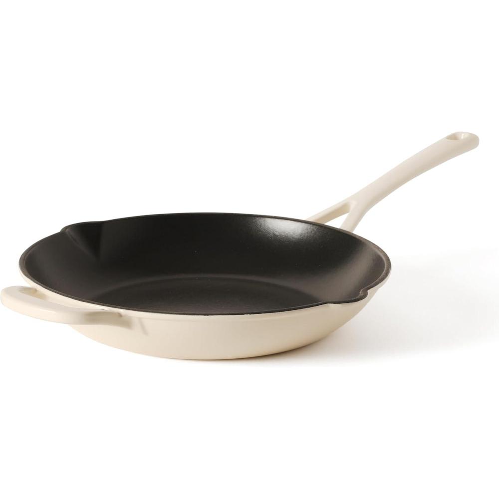 imageMartha Stewart Gatwick 12 Enameled Cast Iron Skillet PFASFree Classic Red Exterior with Matte Black Enamel Interior Rust Resistant Oven SafeLinen White