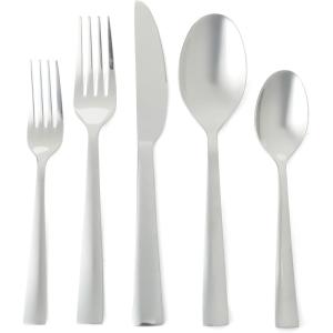 Martha Stewart Chiggi 20-Piece Silver Stainless Steel Flatware Set, Service for 4 – Dinner Forks, Salad Forks, Knives, Dinner Spoons & Teaspoons – Minimalist Silver Mirror Polish, Dishwasher Safe(Silver (Chiggi))