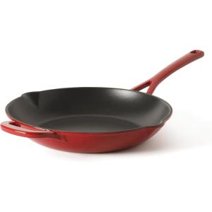 Martha Stewart Gatwick 12” Enameled Cast Iron Skillet, PFAS-Free, Classic Blue Exterior with Matte Black Enamel Interior, Rust Resistant, Oven Safe(Classic Red)