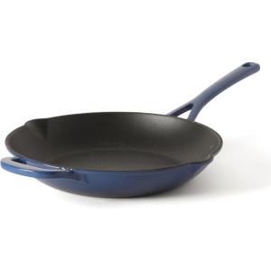 Martha Stewart Gatwick 12” Enameled Cast Iron Skillet, PFAS-Free, Linen White Exterior with Matte Black Enamel Interior, Rust Resistant, Oven Safe(Classic Blue)