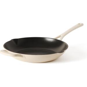 Martha Stewart Gatwick 12” Enameled Cast Iron Skillet, PFAS-Free, Linen White Exterior with Matte Black Enamel Interior, Rust Resistant, Oven Safe(Linen White)