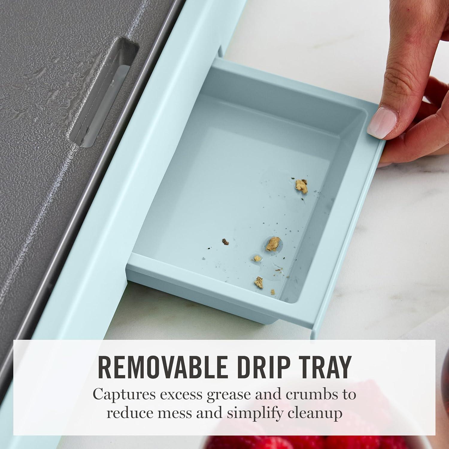 imageMartha Stewart 12 x 22 Electric Griddle XL Ceramic NonstickFlat Top Cooking Surface Adjustable Temperature Dial Drip Tray Dishwasher Safe 1500W Fast Even Heating Pancakes amp Eggs Linen WhiteSky Blue