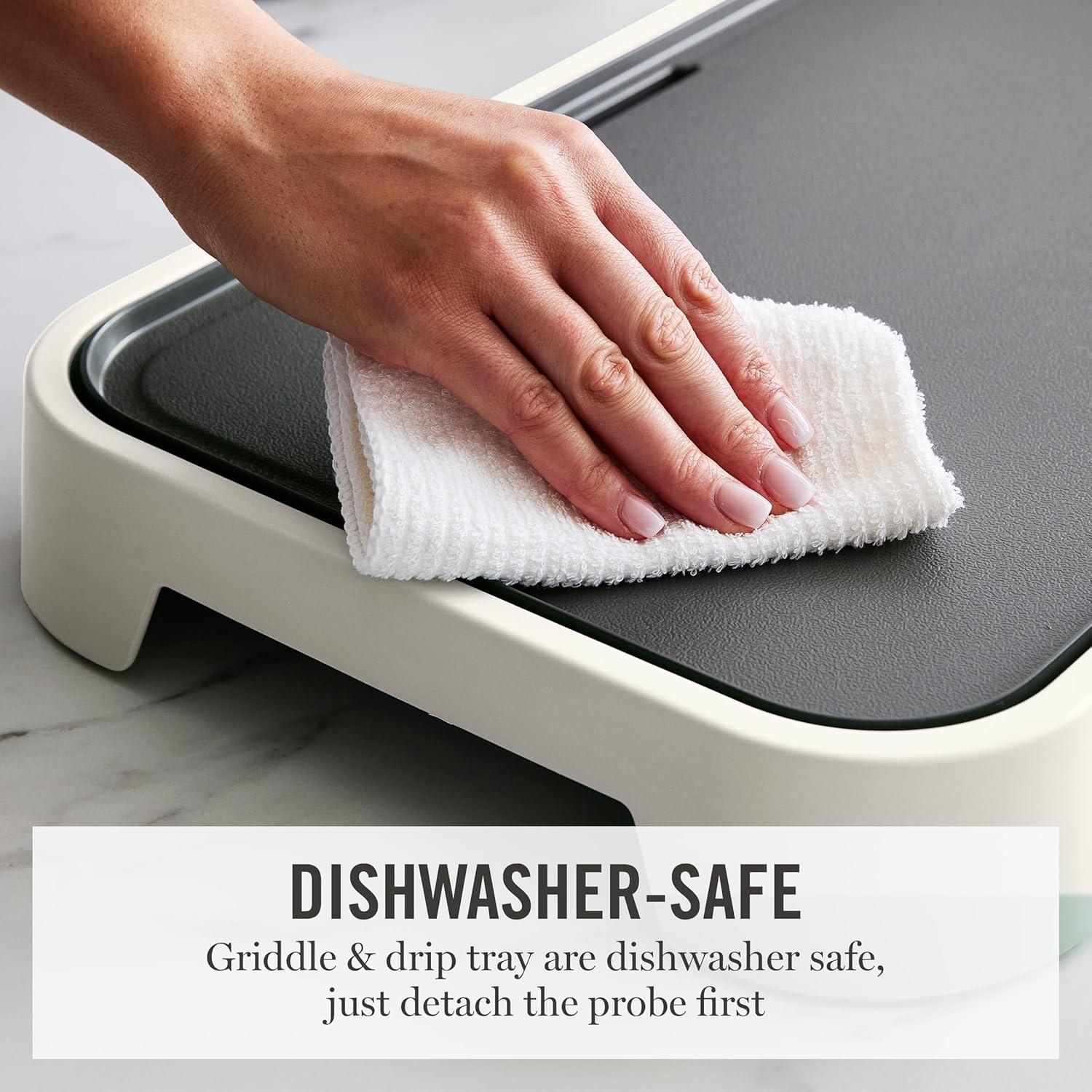 imageMartha Stewart 12 x 22 Electric Griddle XL Ceramic NonstickFlat Top Cooking Surface Adjustable Temperature Dial Drip Tray Dishwasher Safe 1500W Fast Even Heating Pancakes amp Eggs Linen WhiteLinen White