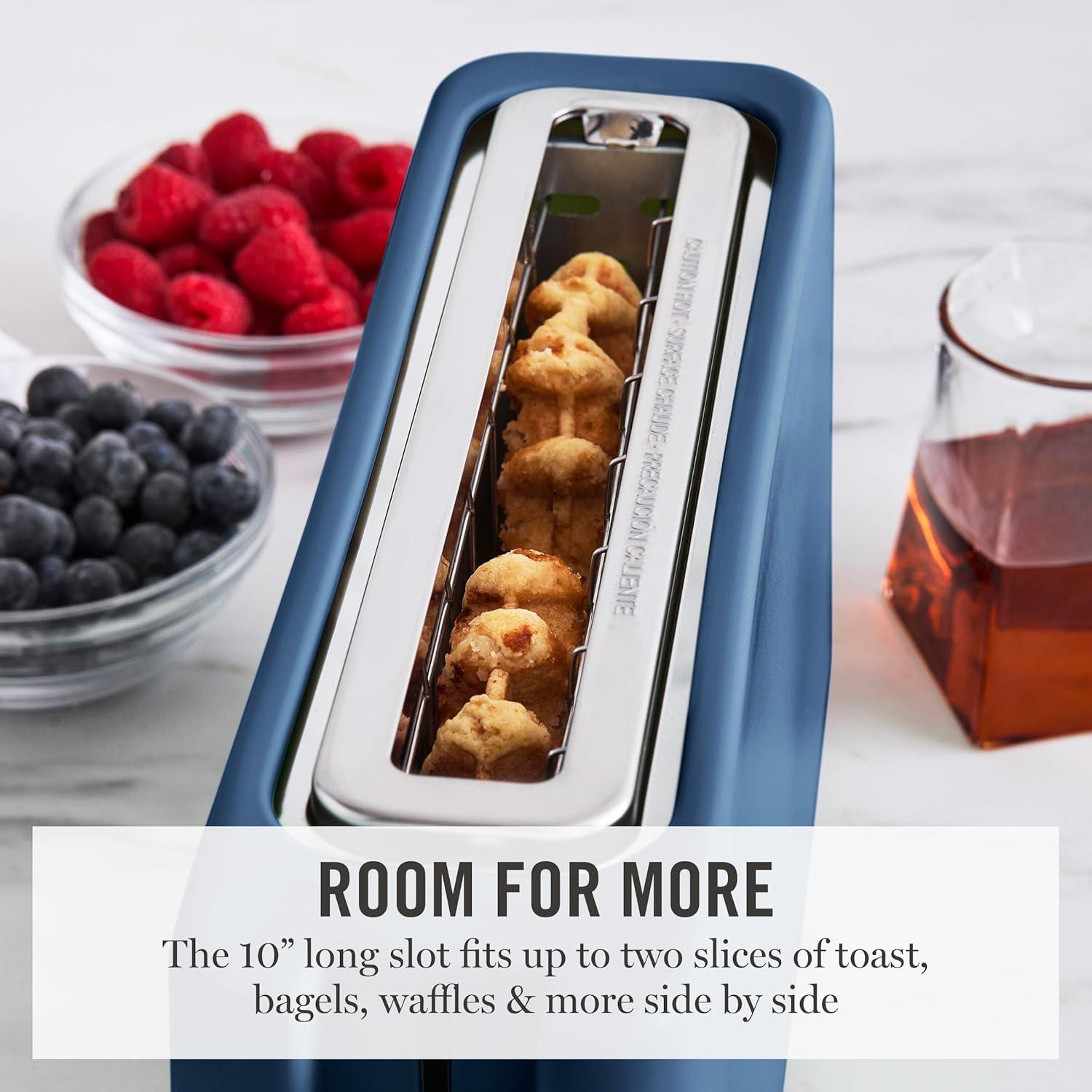 imageMartha Stewart 2 Slice Long Slot Toaster Extra Wide for Sourdough amp Bagels 10 Setting Shade Control Removable Crumb Tray SelfCentering Design DefrostReheat Cancel Slim SpaceSaving LinenIndigo Blue