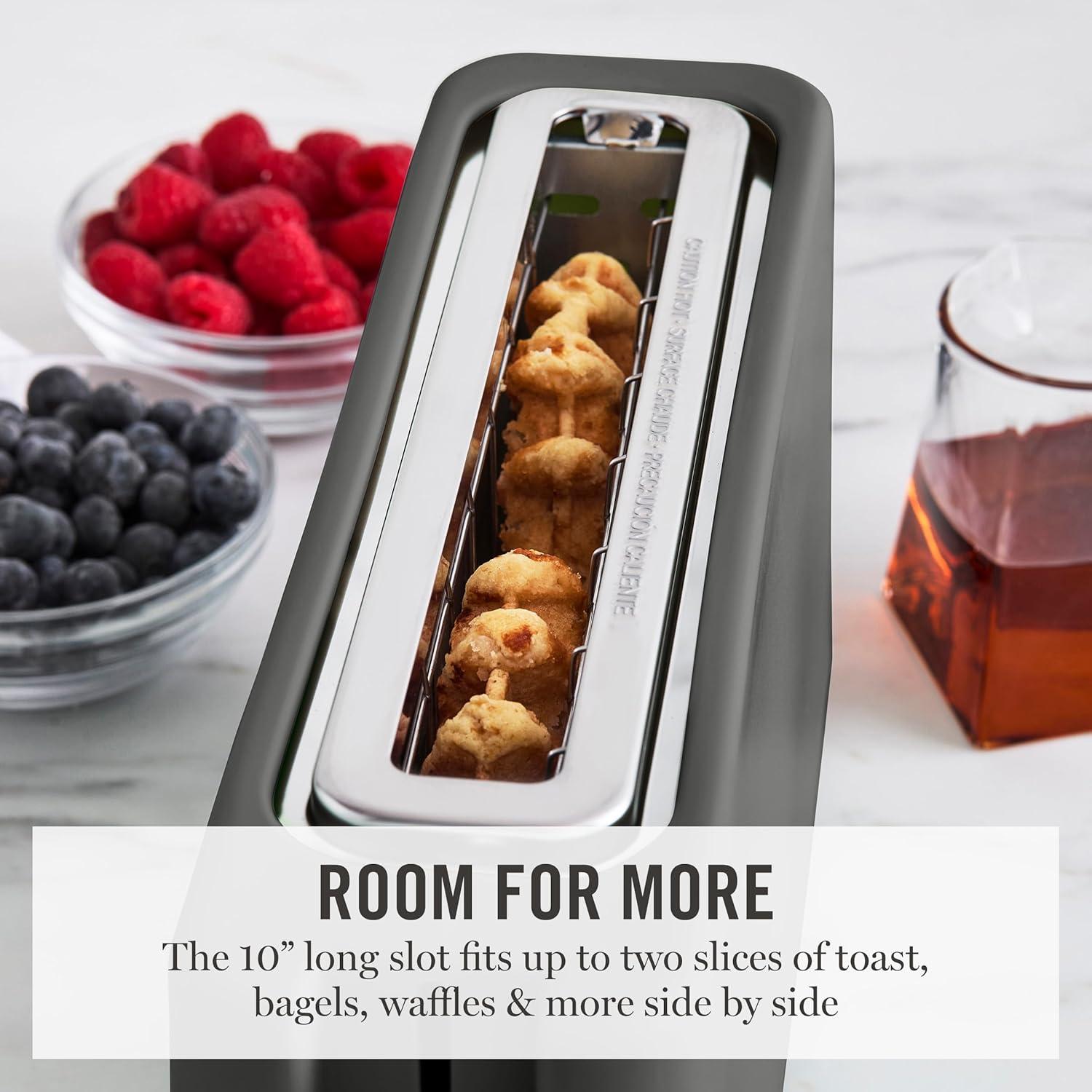 imageMartha Stewart 2 Slice Long Slot Toaster Extra Wide for Sourdough amp Bagels 10 Setting Shade Control Removable Crumb Tray SelfCentering Design DefrostReheat Cancel Slim SpaceSaving LinenCaviar Gray
