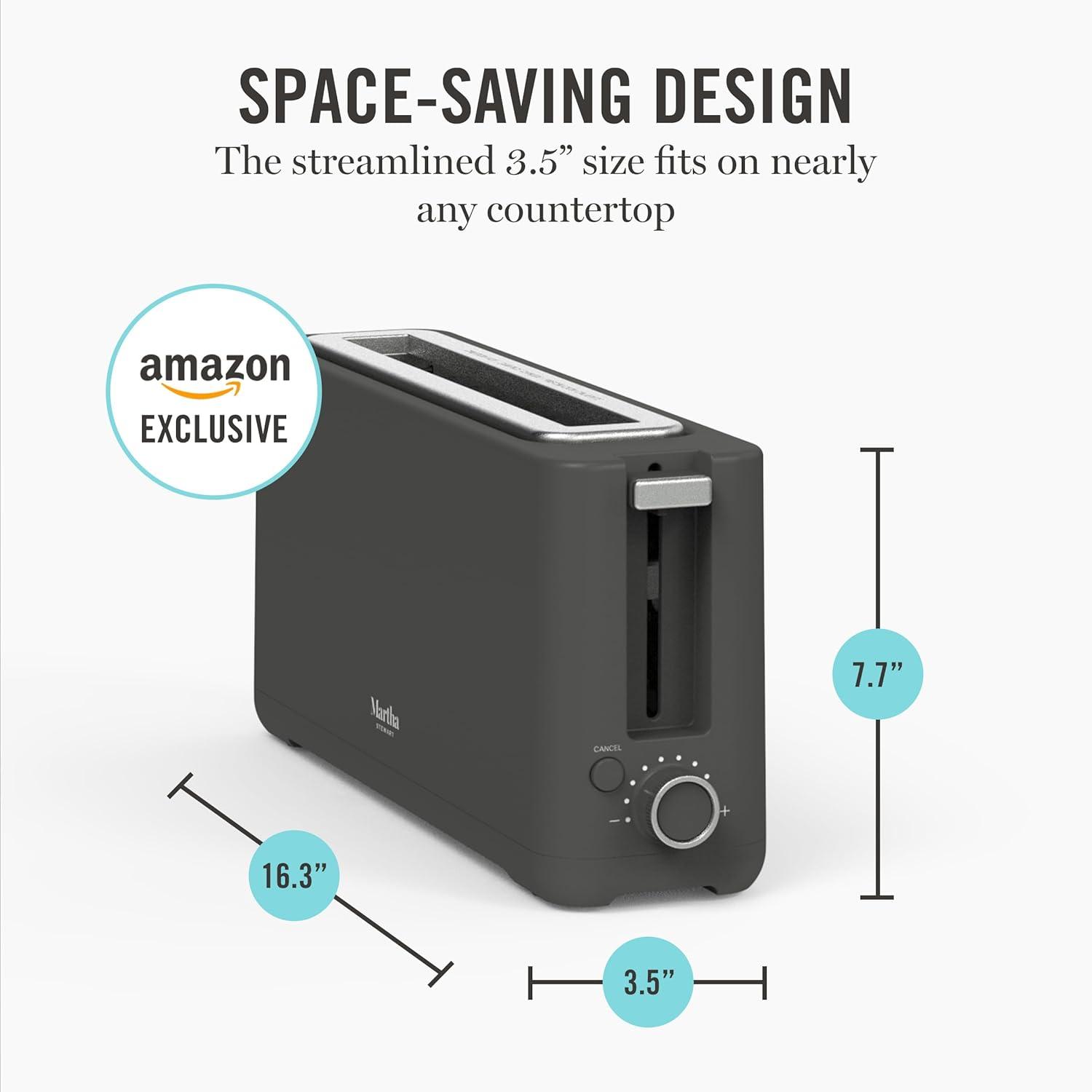 imageMartha Stewart 2 Slice Long Slot Toaster Extra Wide for Sourdough amp Bagels 10 Setting Shade Control Removable Crumb Tray SelfCentering Design DefrostReheat Cancel Slim SpaceSaving LinenCaviar Gray