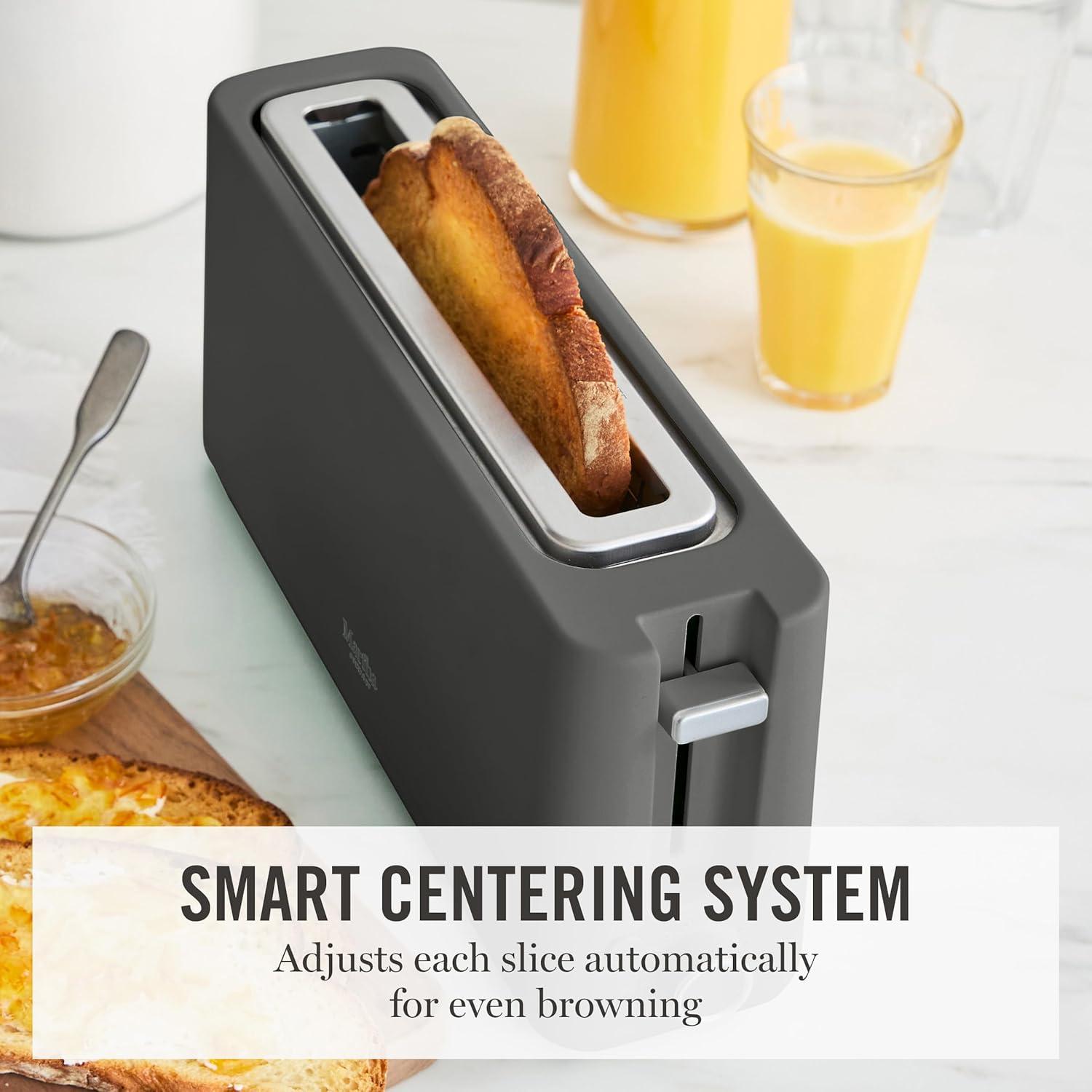 imageMartha Stewart 2 Slice Long Slot Toaster Extra Wide for Sourdough amp Bagels 10 Setting Shade Control Removable Crumb Tray SelfCentering Design DefrostReheat Cancel Slim SpaceSaving LinenCaviar Gray