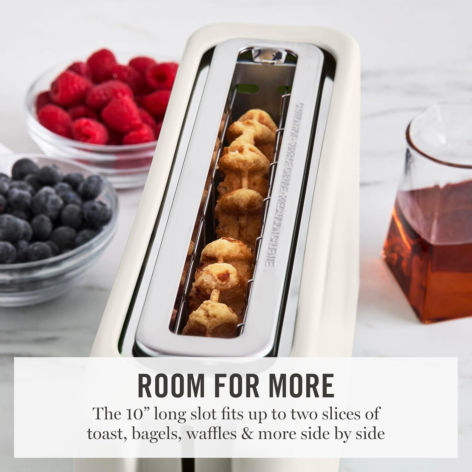 imageMartha Stewart 2 Slice Long Slot Toaster Extra Wide for Sourdough amp Bagels 10 Setting Shade Control Removable Crumb Tray SelfCentering Design DefrostReheat Cancel Slim SpaceSaving LinenLinen White
