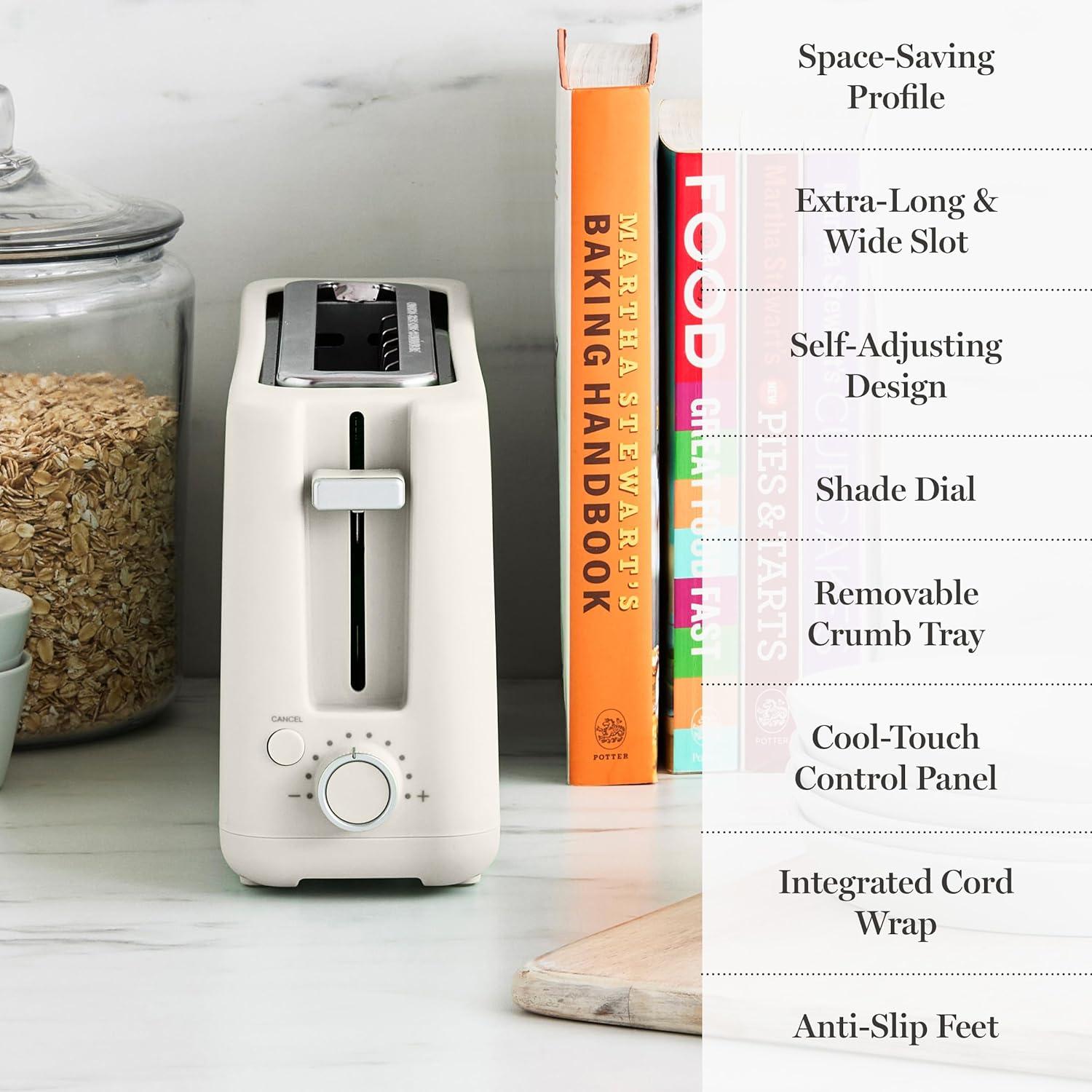 imageMartha Stewart 2 Slice Long Slot Toaster Extra Wide for Sourdough amp Bagels 10 Setting Shade Control Removable Crumb Tray SelfCentering Design DefrostReheat Cancel Slim SpaceSaving LinenLinen White