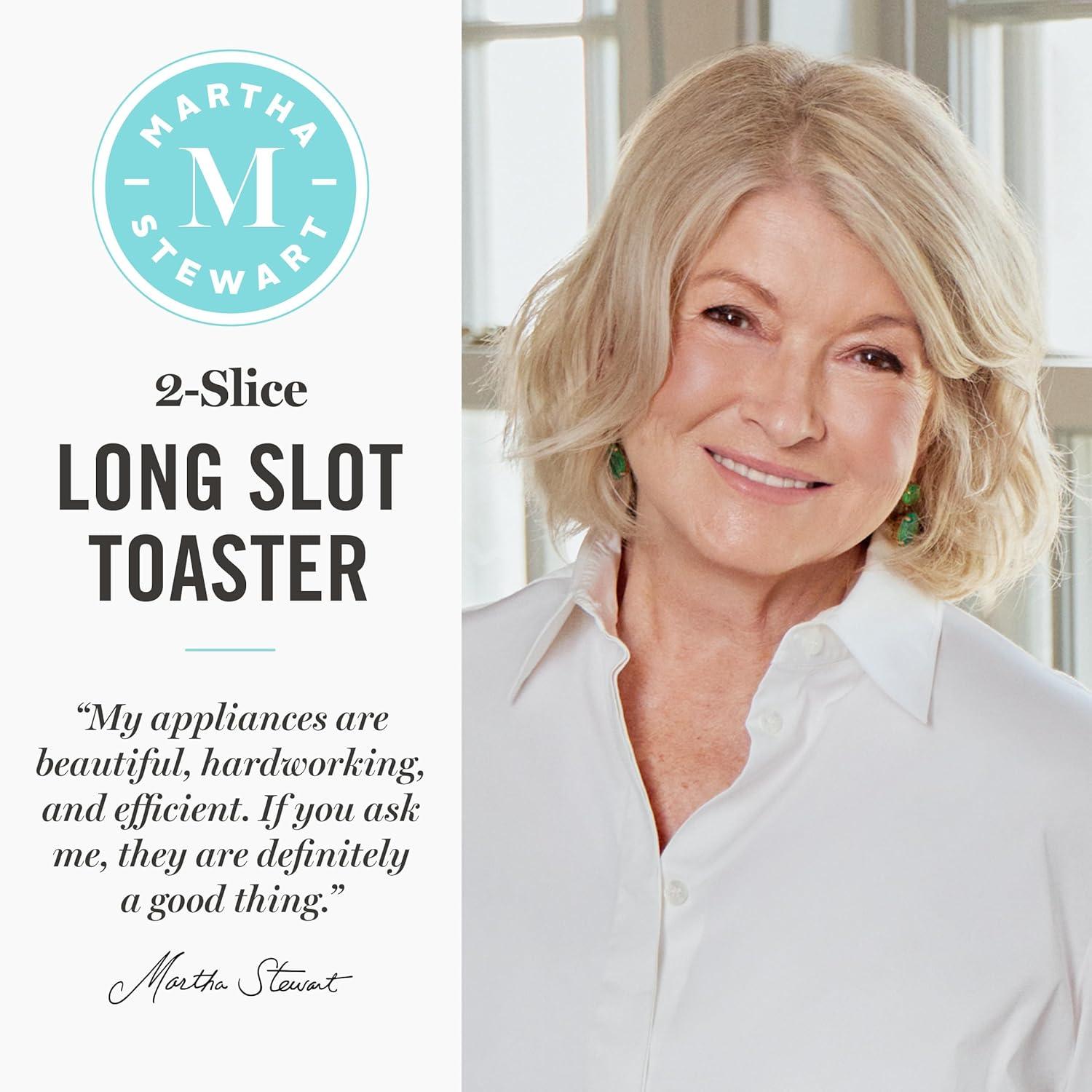 imageMartha Stewart 2 Slice Long Slot Toaster Extra Wide for Sourdough amp Bagels 10 Setting Shade Control Removable Crumb Tray SelfCentering Design DefrostReheat Cancel Slim SpaceSaving LinenCaviar Gray
