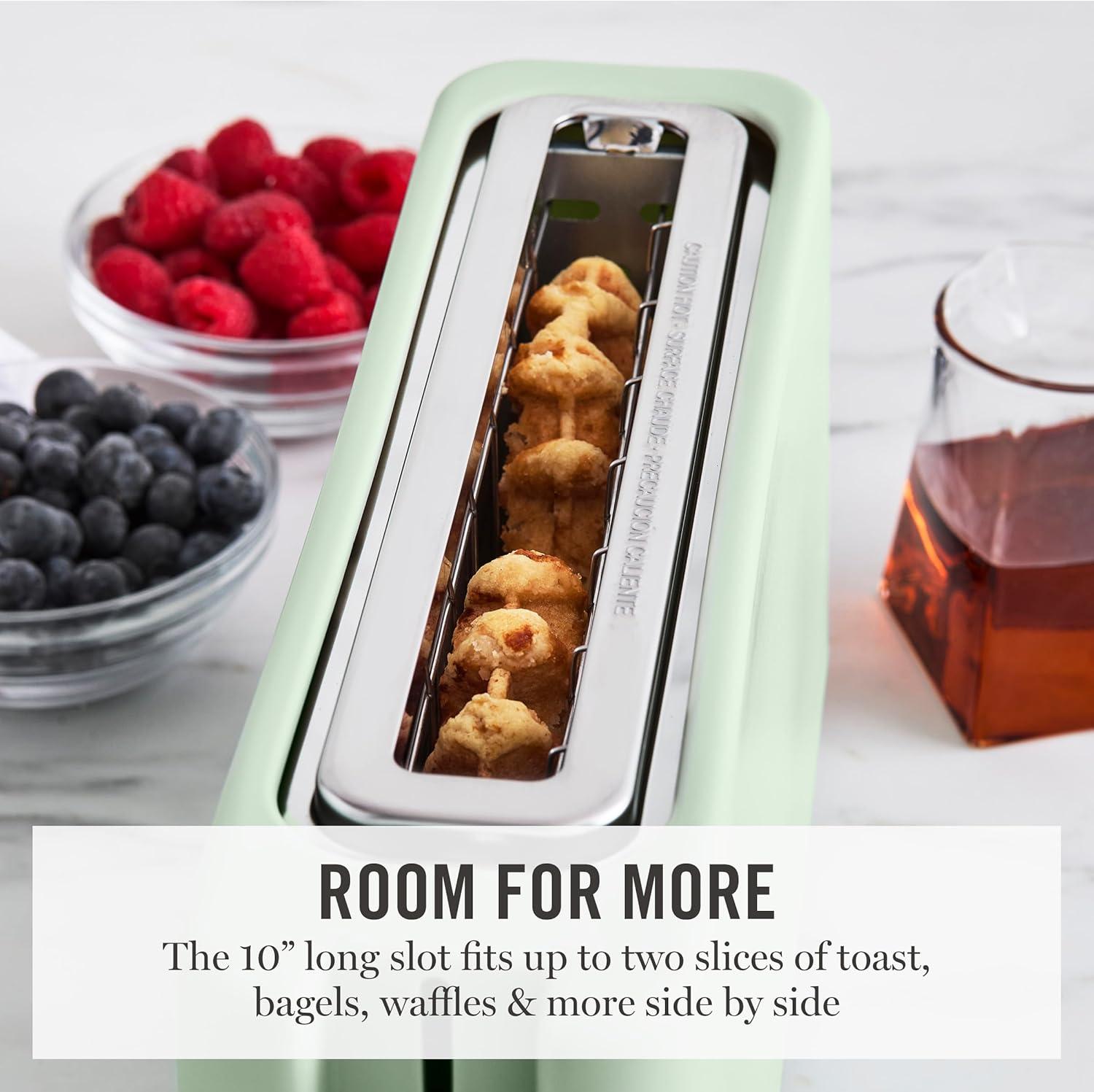 imageMartha Stewart 2 Slice Long Slot Toaster Extra Wide for Sourdough amp Bagels 10 Setting Shade Control Removable Crumb Tray SelfCentering Design DefrostReheat Cancel Slim SpaceSaving LinenHoneydew Green