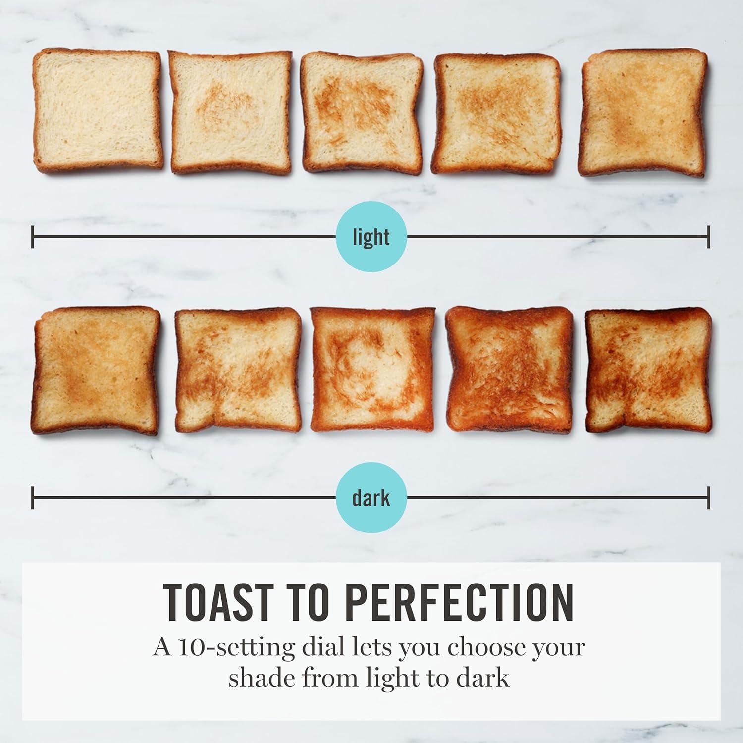 imageMartha Stewart 2 Slice Long Slot Toaster Extra Wide for Sourdough amp Bagels 10 Setting Shade Control Removable Crumb Tray SelfCentering Design DefrostReheat Cancel Slim SpaceSaving LinenSky Blue