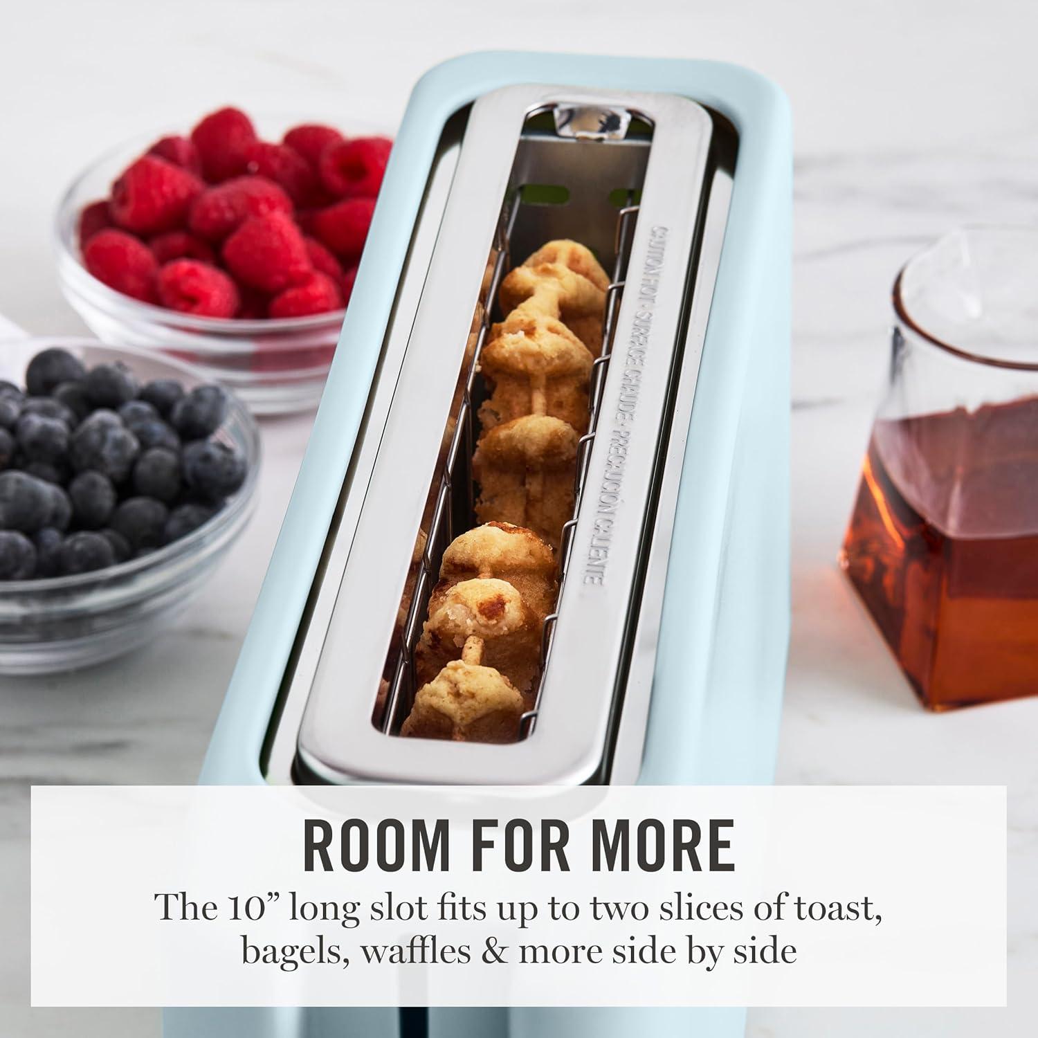 imageMartha Stewart 2 Slice Long Slot Toaster Extra Wide for Sourdough amp Bagels 10 Setting Shade Control Removable Crumb Tray SelfCentering Design DefrostReheat Cancel Slim SpaceSaving LinenSky Blue