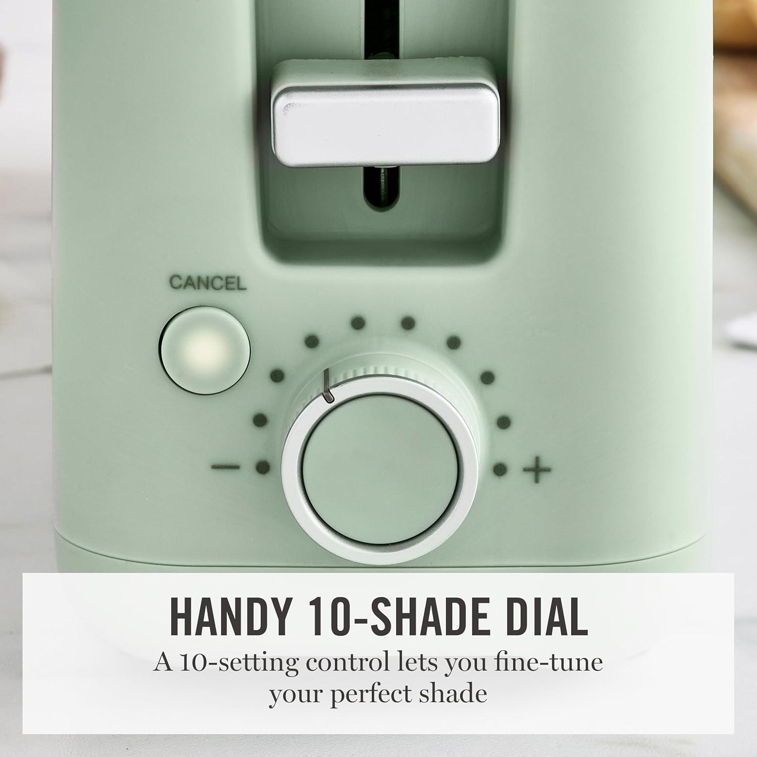 imageMartha Stewart 2 Slice Long Slot Toaster Extra Wide for Sourdough amp Bagels 10 Setting Shade Control Removable Crumb Tray SelfCentering Design DefrostReheat Cancel Slim SpaceSaving LinenHoneydew Green