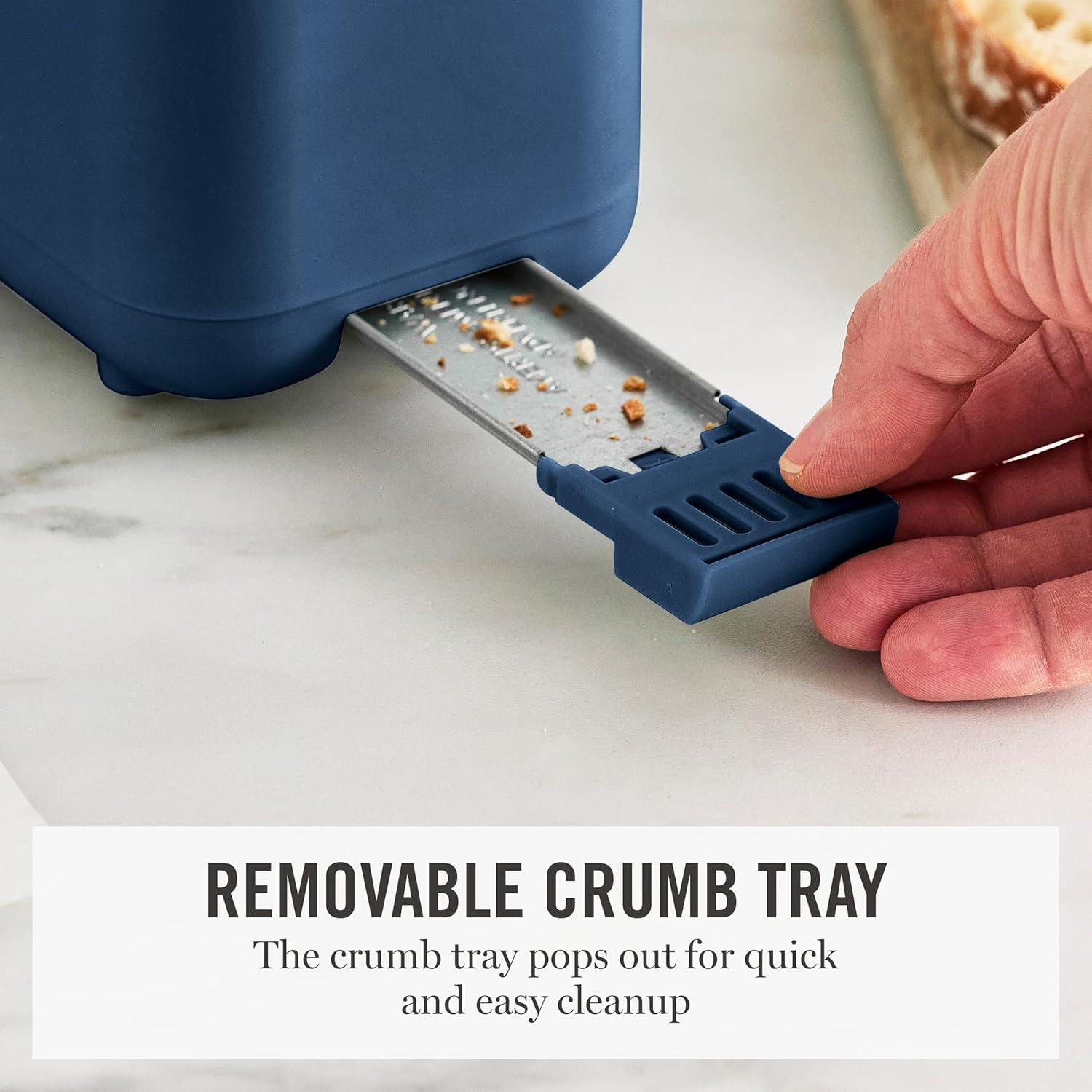 imageMartha Stewart 2 Slice Long Slot Toaster Extra Wide for Sourdough amp Bagels 10 Setting Shade Control Removable Crumb Tray SelfCentering Design DefrostReheat Cancel Slim SpaceSaving LinenIndigo Blue