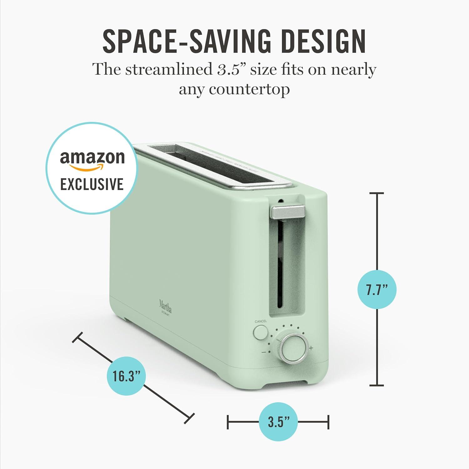 imageMartha Stewart 2 Slice Long Slot Toaster Extra Wide for Sourdough amp Bagels 10 Setting Shade Control Removable Crumb Tray SelfCentering Design DefrostReheat Cancel Slim SpaceSaving LinenHoneydew Green