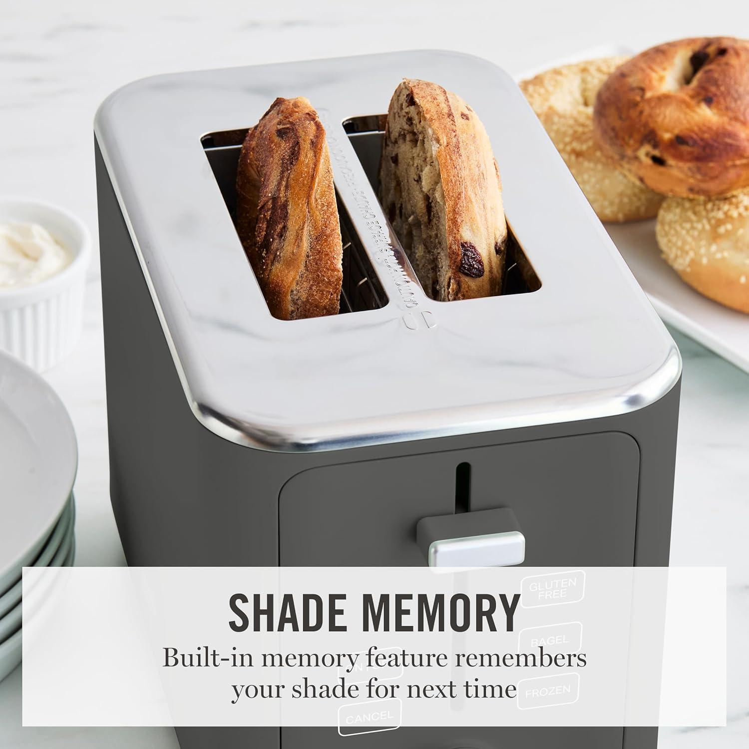 imageMartha Stewart 2 Slice Toaster 10 Shade Settings with Defrost Cancel Bagel amp GlutenFree ExtraWide SelfCentering Slots for Waffles amp Artisan Bread Removable Crumb Tray Cord Wrap Linen WhiteCaviar Gray