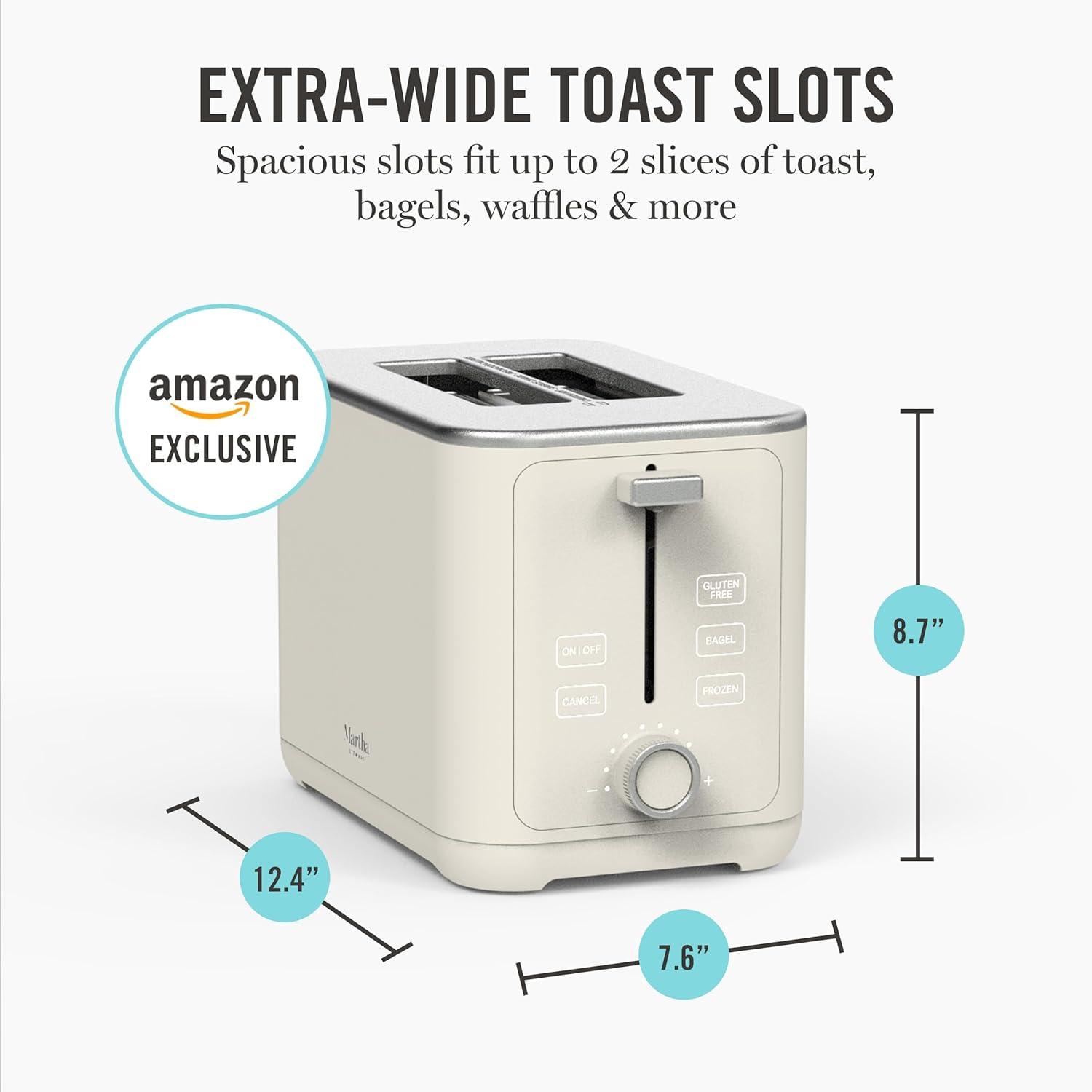imageMartha Stewart 2 Slice Toaster 10 Shade Settings with Defrost Cancel Bagel amp GlutenFree ExtraWide SelfCentering Slots for Waffles amp Artisan Bread Removable Crumb Tray Cord Wrap Linen WhiteLinen White